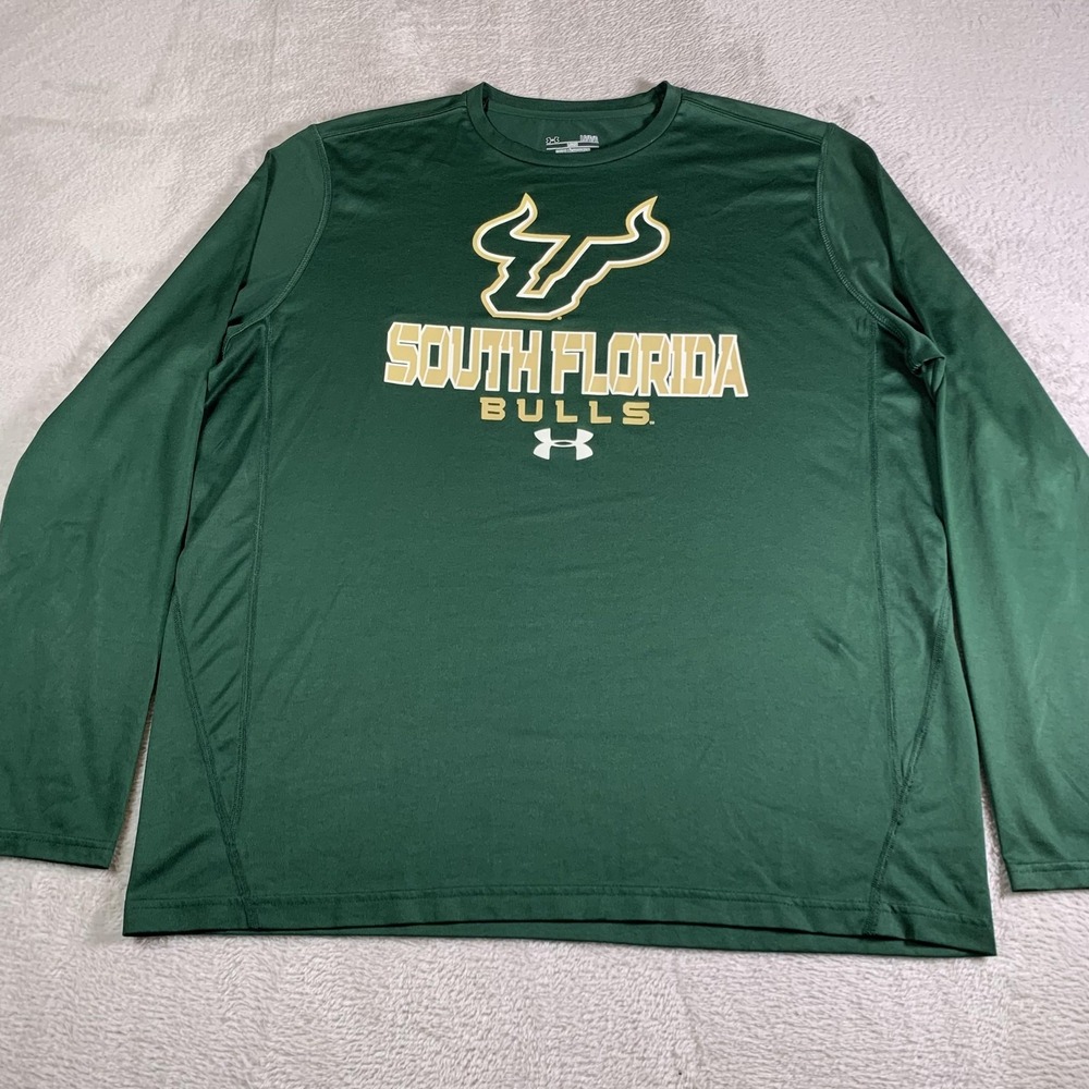 South Florida Bulls Shirt Mens Large Green NCAA Football UA HeatGear Long Sleeve